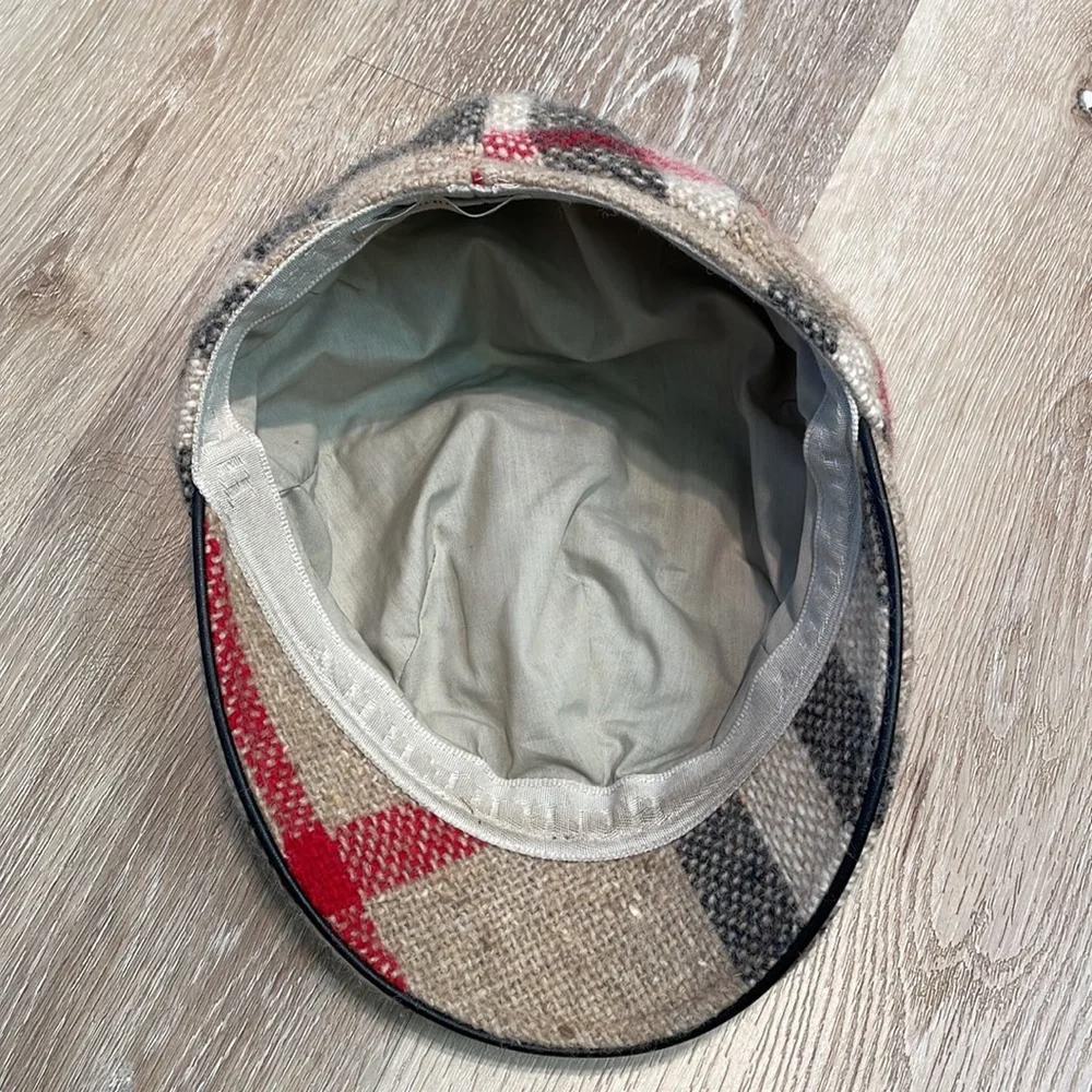 Burberry Beige Black and Red Check Wool Newsboy Cap